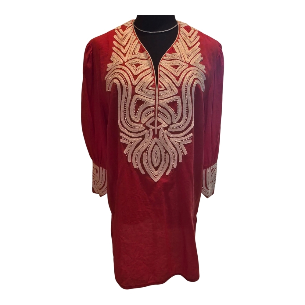 Elegant Red Embroidered Long Sleeve Dress
